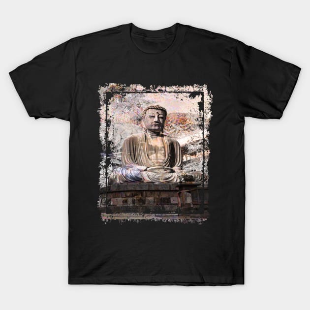 Japanese Buddha Statue Japan Kamakura Collage Art 65 T-Shirt by dvongart